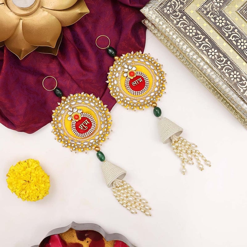 Shubhanjali Shubhanjali Shubh Labh Hanging for Diwali Decoration Items 1 Pair Desing Shubh Labh Jhumki Hanging for Home Dcor Wall Mandir Pooja Room Temple  - Image 4