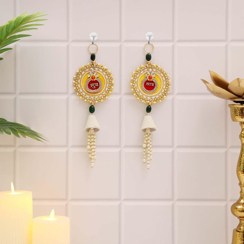 Shubhanjali Shubhanjali Shubh Labh Hanging for Diwali Decoration Items 1 Pair Desing Shubh Labh Jhumki Hanging for Home Dcor Wall Mandir Pooja Room Temple  - Image 2