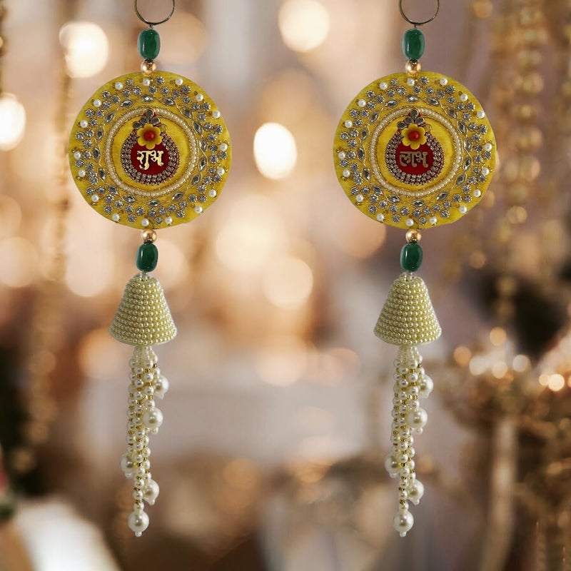 Shubhanjali Shubhanjali Shubh Labh Hanging for Diwali Decoration Items 1 Pair Desing Shubh Labh Jhumki Hanging for Home Dcor Wall Mandir Pooja Room Temple  - Image 5