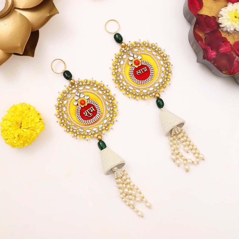 Shubhanjali Shubhanjali Shubh Labh Hanging for Diwali Decoration Items 1 Pair Desing Shubh Labh Jhumki Hanging for Home Dcor Wall Mandir Pooja Room Temple  - Image 3