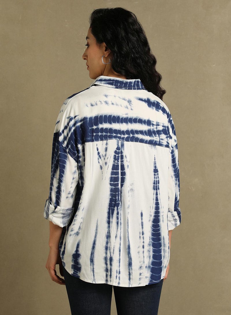 Dennis Lingo Women's Blue 100% Rayon Printed Oversized Shirt - Image 3