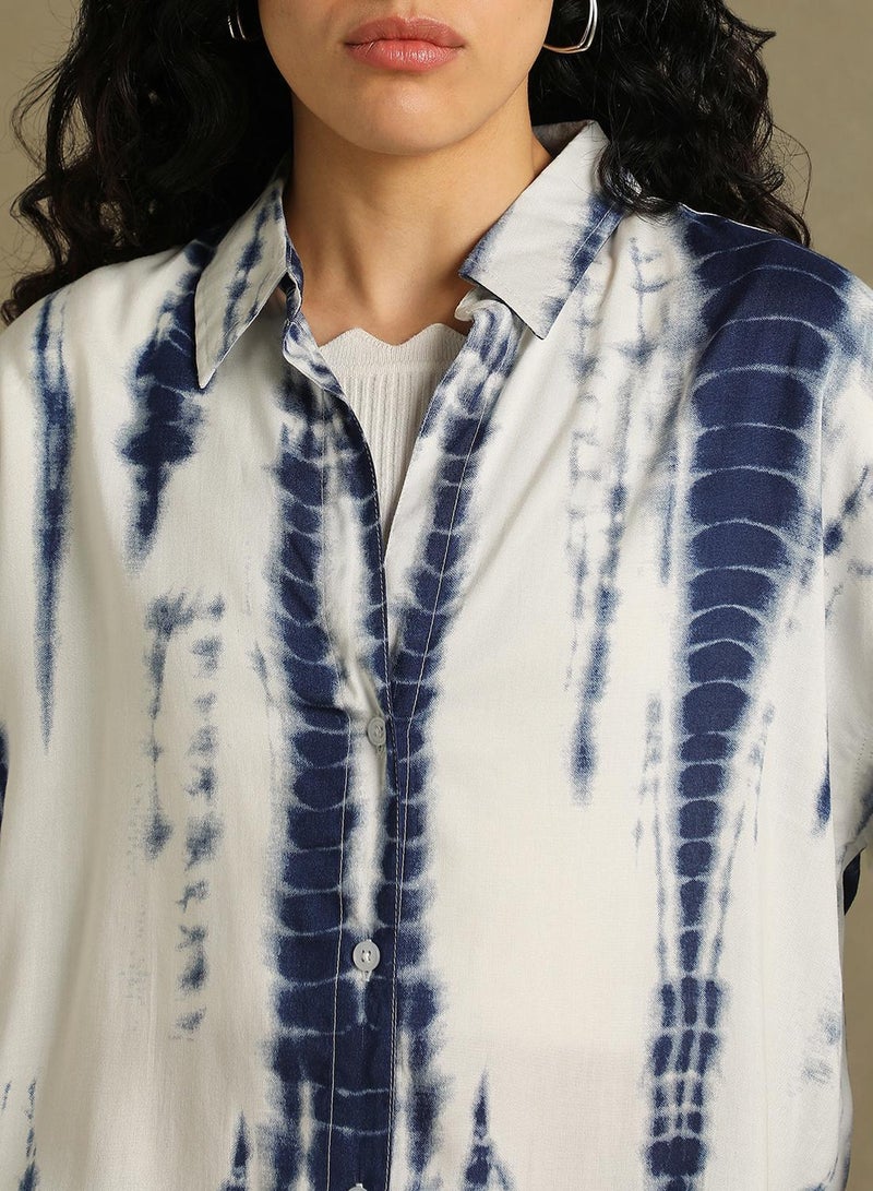 Dennis Lingo Women's Blue 100% Rayon Printed Oversized Shirt - Image 5