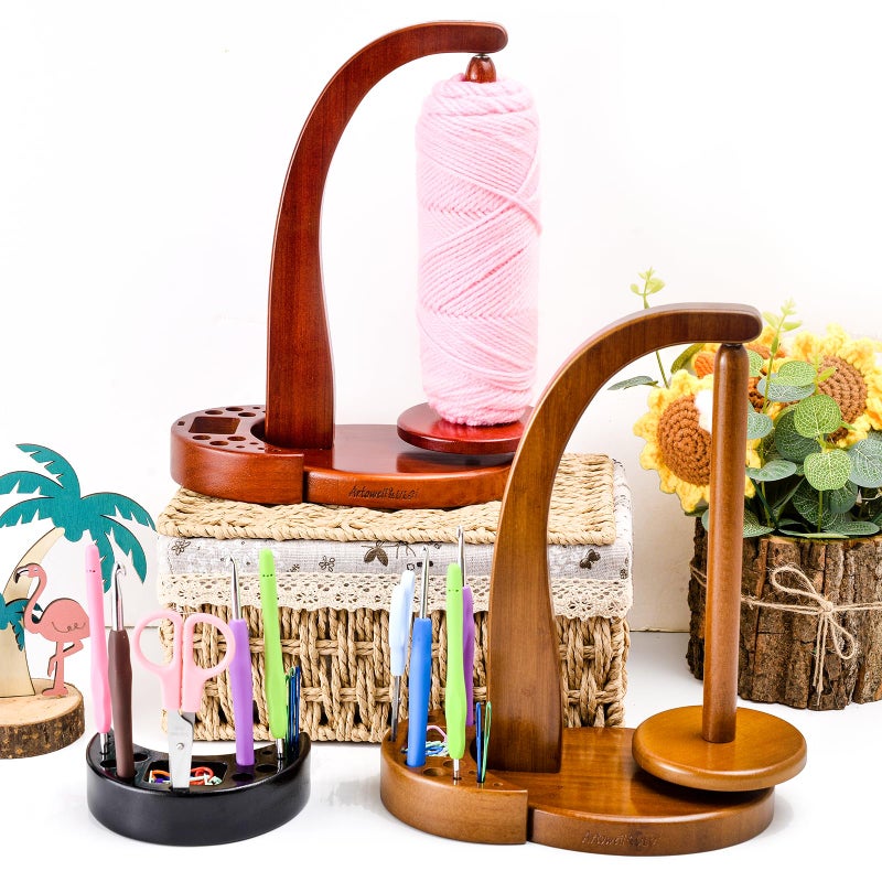 ULOI Crochet Yarn Holder - Upgrade with Crochet Accessories Storage Attachment, Magnetic Wooden Yarn Storage for Knitting Accessories, Perfect for Crocheting and Knitting Projects, Walnut Finish - Image 2