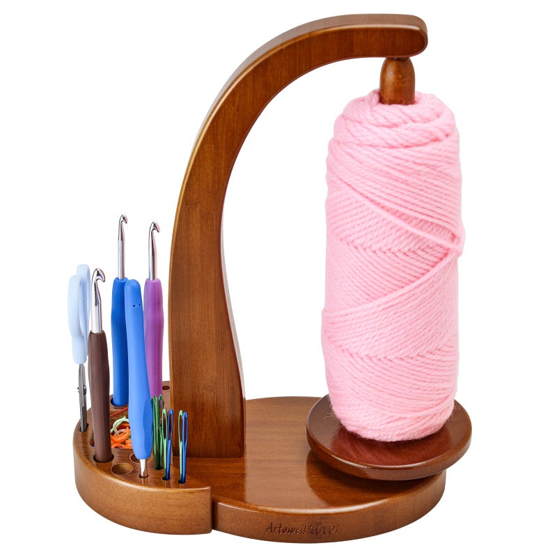 ULOI Crochet Yarn Holder - Upgrade with Crochet Accessories Storage Attachment, Magnetic Wooden Yarn Storage for Knitting Accessories, Perfect for Crocheting and Knitting Projects, Walnut Finish - Image 1