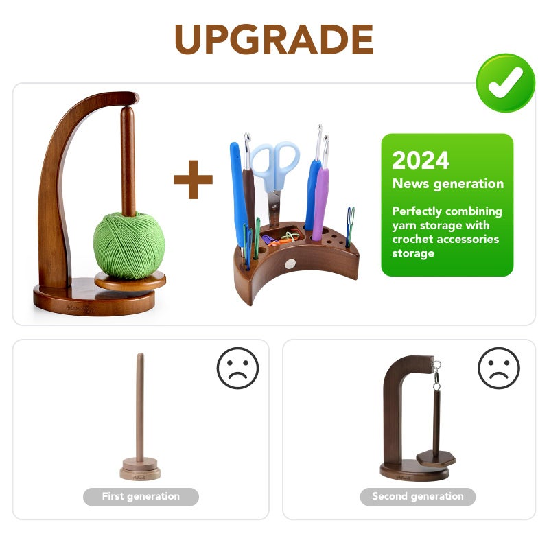 ULOI Crochet Yarn Holder - Upgrade with Crochet Accessories Storage Attachment, Magnetic Wooden Yarn Storage for Knitting Accessories, Perfect for Crocheting and Knitting Projects, Walnut Finish - Image 3