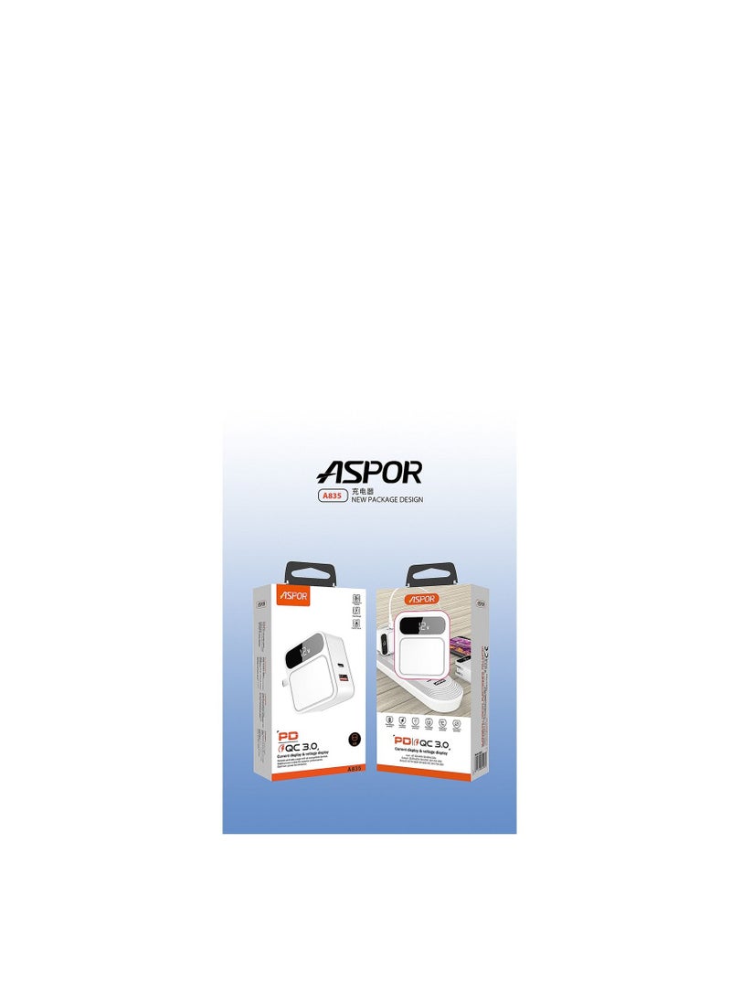 A835 PDPlus QC FAST CHARGER-EU PIN Plus TYPE-C CABLE - White