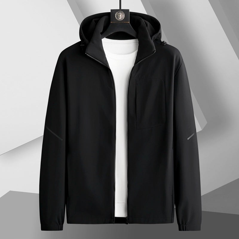 Fat Guy Thin Velvet Nylon Soft Shell Jacket Men'S Plus Size Stand Collar Removable Hood Casual Jacket - Image 1