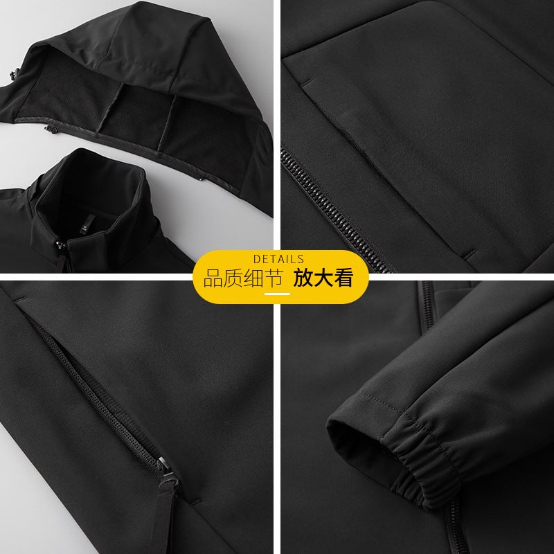 Fat Guy Thin Velvet Nylon Soft Shell Jacket Men'S Plus Size Stand Collar Removable Hood Casual Jacket - Image 4