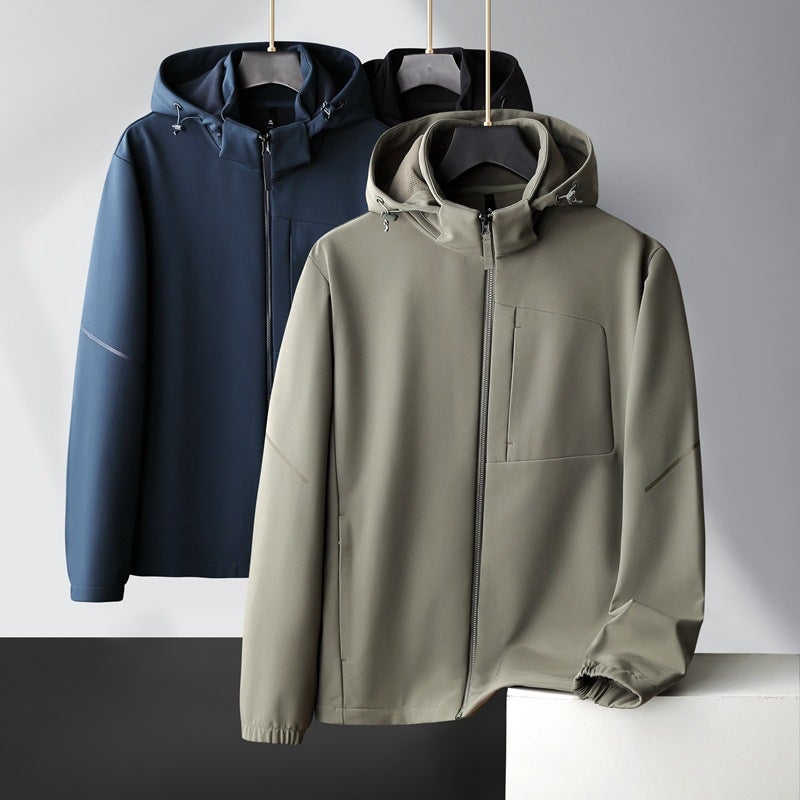 Fat Guy Thin Velvet Nylon Soft Shell Jacket Men'S Plus Size Stand Collar Removable Hood Casual Jacket - Image 2