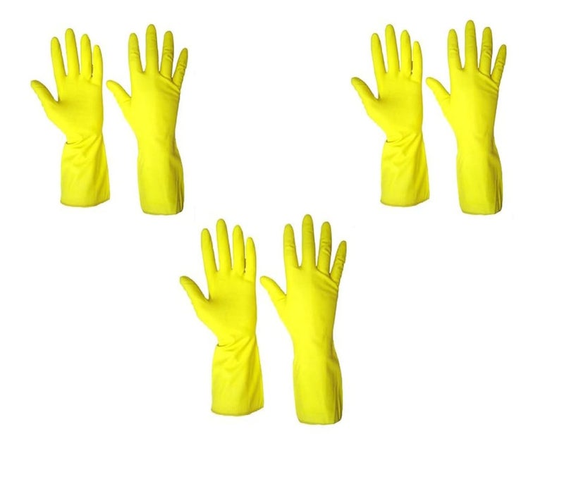 Ekon Pack Of 3 Silicon Latex Non Slip Multipurpose Heavy Duty Reusable Safety Rubber Hand Gloves For House Hold Home Dish Utensils Car Washing Kitchen Bathroom Toilet Tiles Cleaning Men Women Yellow - Image 1