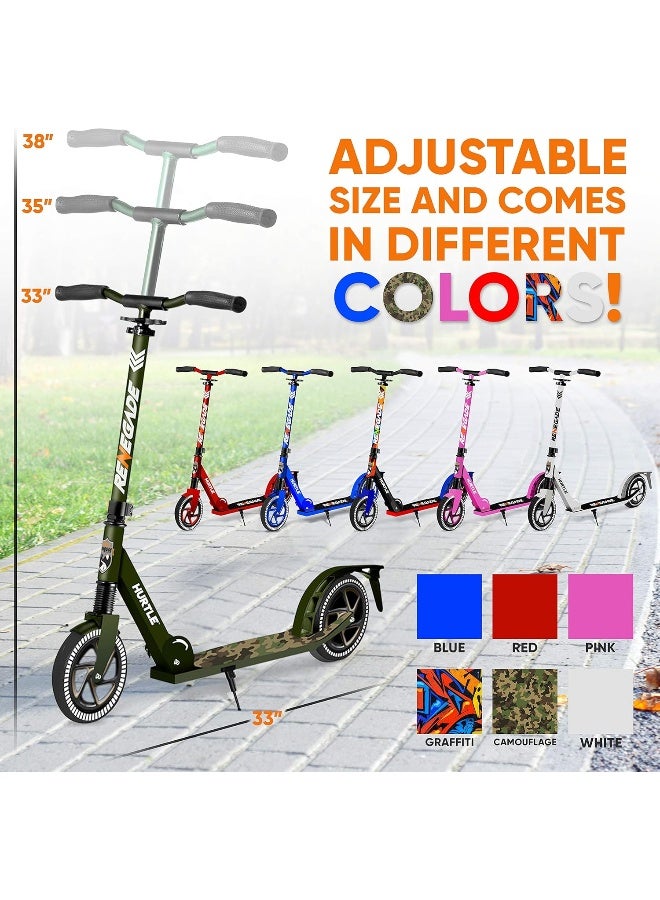 Hurtle Scooter – Scooter for Teenager – Kick Scooter – 2 Wheel Scooter with Adjustable T-Bar Handlebar – Folding Adult Kick Scooter with Alloy Anti-Slip Deck – Scooter with 8” Smooth Gliding Wheels by Hurtle - Image 2