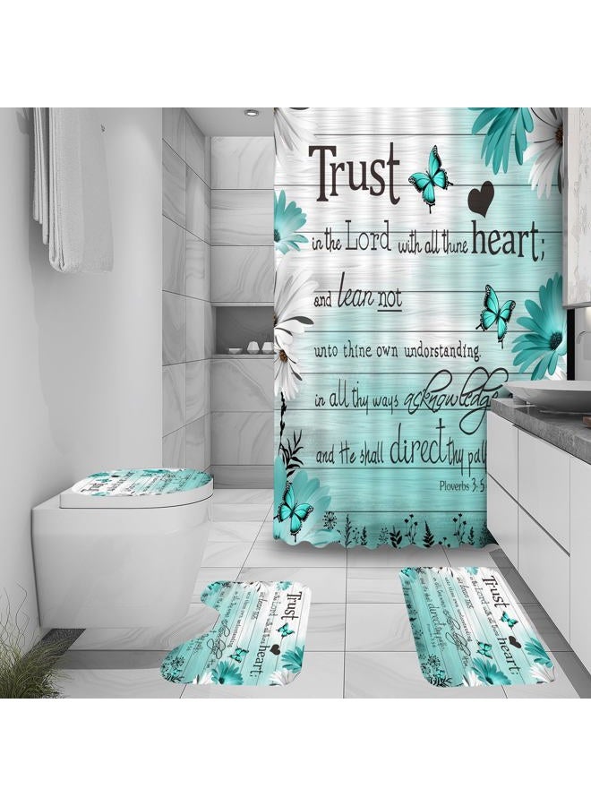 ALEXEX 4 PCS Blue Verse Shower Curtain Sets,Inspirational Quotes Bathroom Set with Shower Curtain and Rugs and Accessories,Butterfly Daisy Shower Curtain Bathroom Decor with 12 Hooks 72 X 72 in - Image 3