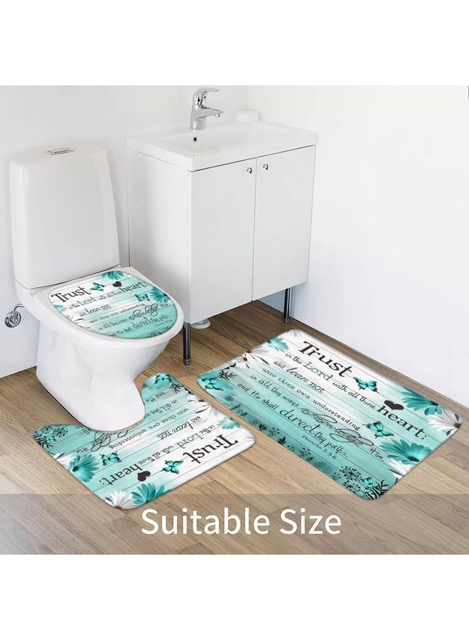 ALEXEX 4 PCS Blue Verse Shower Curtain Sets,Inspirational Quotes Bathroom Set with Shower Curtain and Rugs and Accessories,Butterfly Daisy Shower Curtain Bathroom Decor with 12 Hooks 72 X 72 in - Image 4