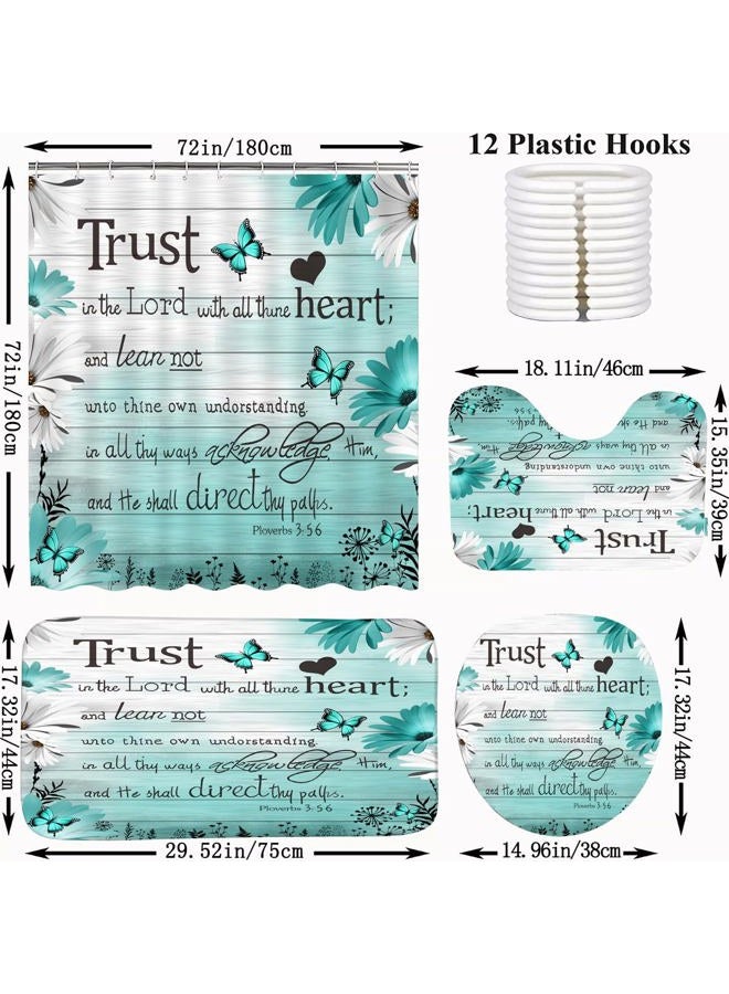 ALEXEX 4 PCS Blue Verse Shower Curtain Sets,Inspirational Quotes Bathroom Set with Shower Curtain and Rugs and Accessories,Butterfly Daisy Shower Curtain Bathroom Decor with 12 Hooks 72 X 72 in - Image 2