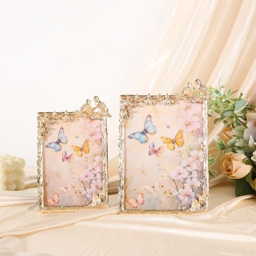 Goutangen 4x6 Gold Picture Frame Vintage Decor Metal Birds Floral Photo Frames with High Definition Glass Front Art Decor Tabletop Display Wedding Anniversary Christmas Unique Gifts for Couples Wife - Image 5