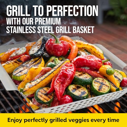 Kaluns Heavy Duty Stainless Steel Vegetable Grill Basket, Rectangular, Silver, Dishwasher Safe Grills and Vegetables - Image 2
