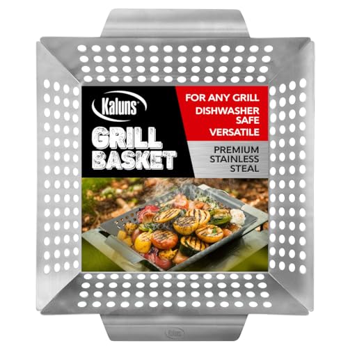 Kaluns Heavy Duty Stainless Steel Vegetable Grill Basket, Rectangular, Silver, Dishwasher Safe Grills and Vegetables - Image 1