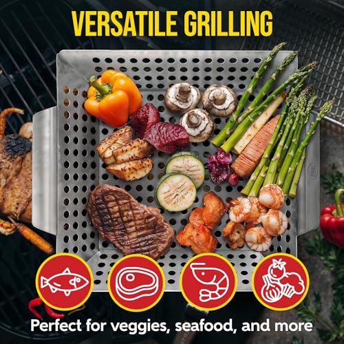 Kaluns Heavy Duty Stainless Steel Vegetable Grill Basket, Rectangular, Silver, Dishwasher Safe Grills and Vegetables - Image 3