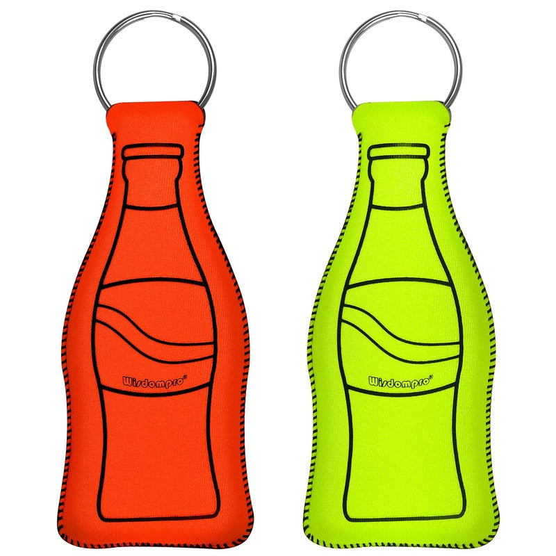 Wisdompro 2 Pcs Neoprene Floating Keychain, Bottle Shaped Key Float, Boat Keys Float Keyring for Boating, Fishing, Sailing, Kayaking, Water Sports - Orange, Green