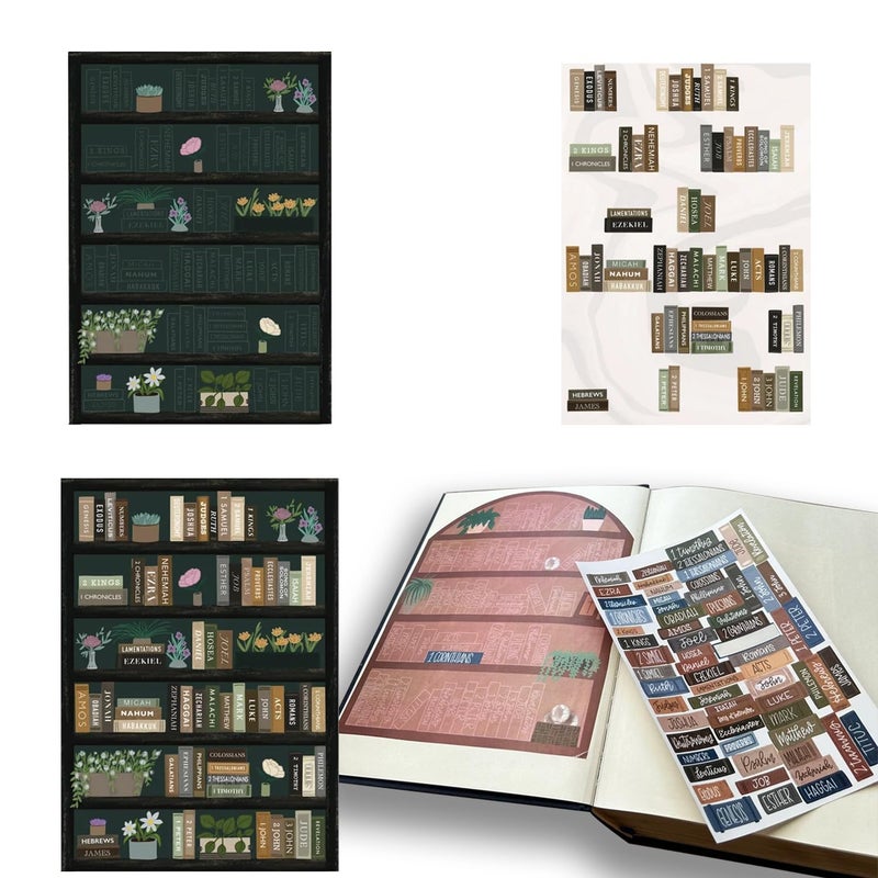 OAEUQ Bible Reading Tracker Bible Labels Bible Study Stickers Bible Study Supplies Unique Gifts for Bible Readers Beginning The Journey of Deeper Reading in The Bible (Dark Green Bookshelf) - Image 1
