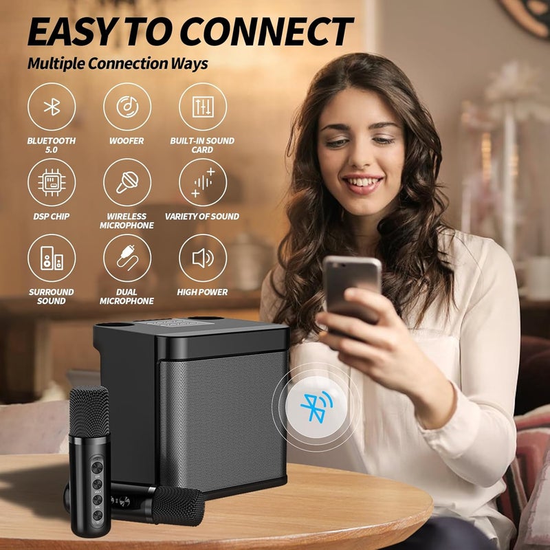 ACHAS Karaoke machine Party speaker Bluetooth singing speakers Portable bluetooth karaoke speaker with 2 wireless microphones pa speaker system for indoor parties and occasions gatherings - Image 4