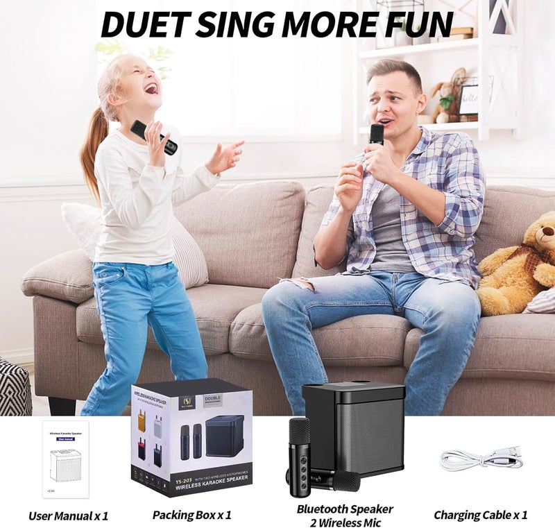 ACHAS Karaoke machine Party speaker Bluetooth singing speakers Portable bluetooth karaoke speaker with 2 wireless microphones pa speaker system for indoor parties and occasions gatherings - Image 3