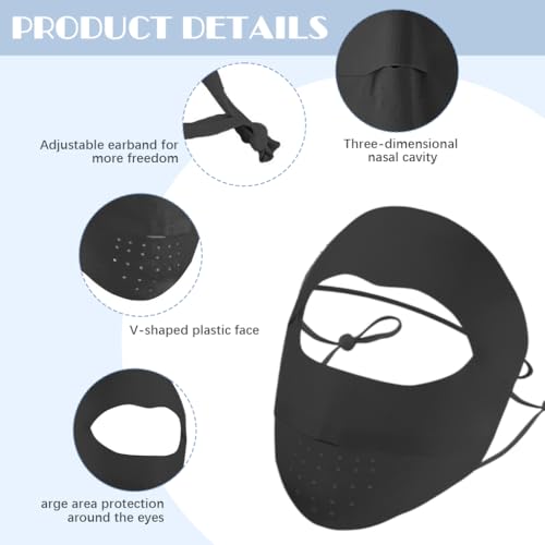 PALAY® Full Face Mask for Sun Protection with UPF 50+ Cooling Ice Silk Fabric, Women Face Cover Mask for Bikers, Reusable UV Masks for Outdoor Running Hiking Cycling Fishing - Black - Image 3