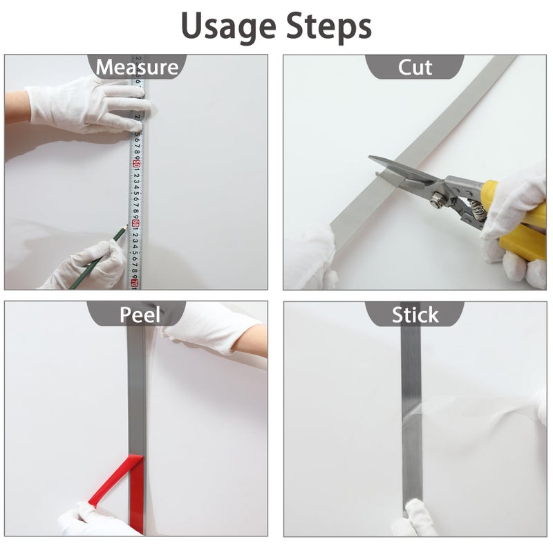 Coengwui Peel and Stick Metal Molding Trim, Self-Adhesive Stainless Steel for Wall, Fireplace, Mirror Edging and Craft Decoration (Brushed Silver, 20ft x 0.6in) - Image 4