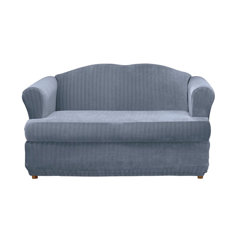Surefit SureFit Stretch Pinstripe TCushion Loveseat Two Piece Slipcover Form Fit PolyesterSpandex Machine Washable French Blue Color 