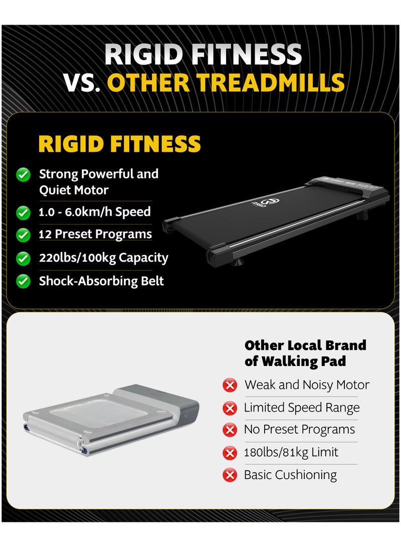 RIGID FITNESS Under Desk 10% Incline Walking Pad, Portable Jogging Treadmill with Remote Control, Space-Saving Design, Easy Setup for Home & Office, Max Load 100kg, Speed 6km/h, with FitShow Track App - Image 2