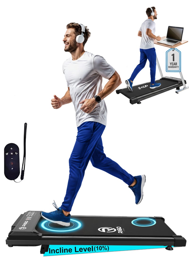 RIGID FITNESS Under Desk 10% Incline Walking Pad, Portable Jogging Treadmill with Remote Control, Space-Saving Design, Easy Setup for Home & Office, Max Load 100kg, Speed 6km/h, with FitShow Track App - Image 1