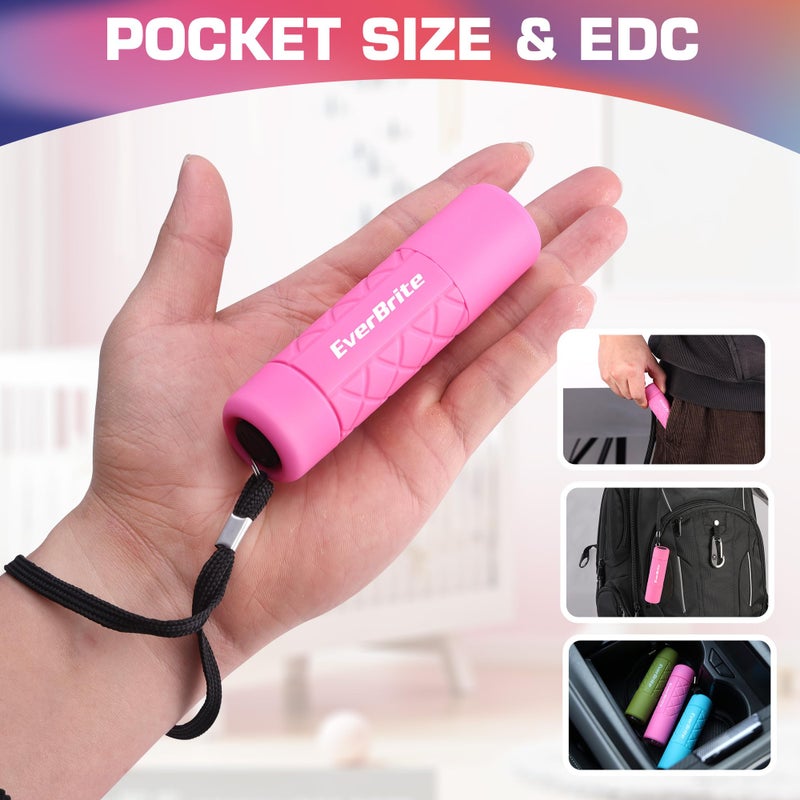 EverBrite Mini Flashlight 3-Pack, Small Flash Lights 9 AAA Batteries Included, Pink/Green/Blue LED Flashlights with Lanyard for Camping/Emergencies, Christmas Gifts - Image 5