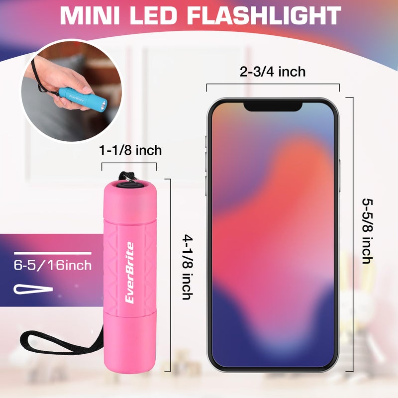 EverBrite Mini Flashlight 3-Pack, Small Flash Lights 9 AAA Batteries Included, Pink/Green/Blue LED Flashlights with Lanyard for Camping/Emergencies, Christmas Gifts - Image 2