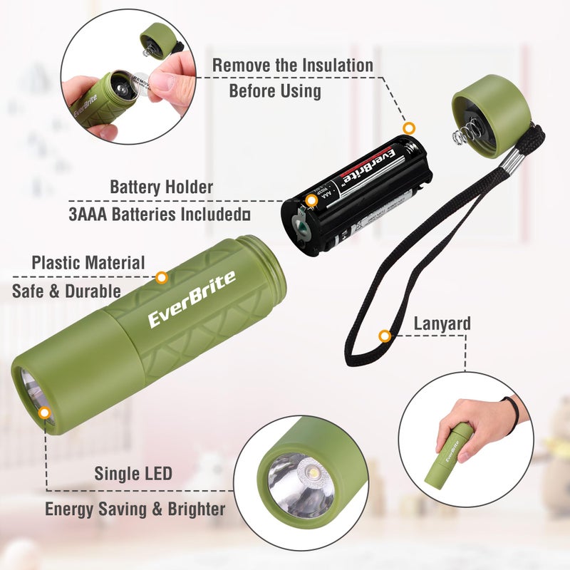EverBrite Mini Flashlight 3-Pack, Small Flash Lights 9 AAA Batteries Included, Pink/Green/Blue LED Flashlights with Lanyard for Camping/Emergencies, Christmas Gifts - Image 3