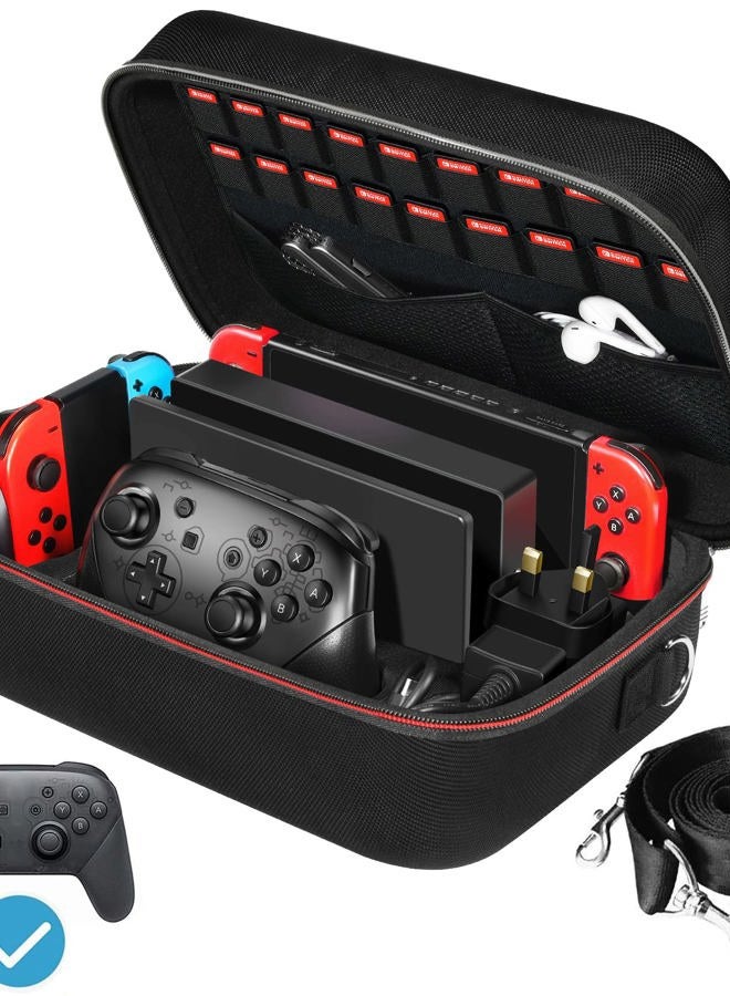ivoler Carrying Storage Case for Nintendo Switch/For Switch OLED Model (2021),Portable Travel All Protective Hard Messenger Bag Soft Lining 18Games for Switch Console Pro Controller Accessories Black - Image 1