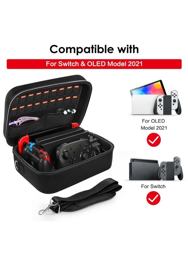 ivoler Carrying Storage Case for Nintendo Switch/For Switch OLED Model (2021),Portable Travel All Protective Hard Messenger Bag Soft Lining 18Games for Switch Console Pro Controller Accessories Black - Image 2