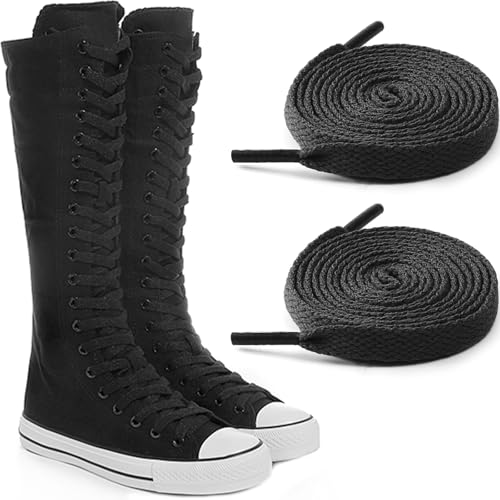 UamGlsob Knee High Shoelaces for Converse Chuck Taylor All Star Shoes, 8MM Flat Long Polyester Shoe Laces Replacement Strings Durable Anti-Fray Ends (Black,110"/280cm) - Image 1