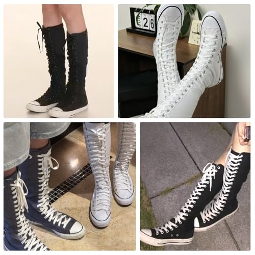 UamGlsob Knee High Shoelaces for Converse Chuck Taylor All Star Shoes, 8MM Flat Long Polyester Shoe Laces Replacement Strings Durable Anti-Fray Ends (Black,110"/280cm) - Image 5
