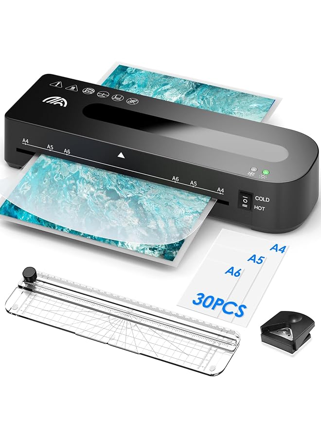 إيروريكس آلة تغليف حراري بحجم A4 مع 30 كيس تغليف، آلة تغليف 4 في 1 مع قاطع ورق وزاوية مستديرة للاستخدام المنزلي والمكتب والمدرسة، مقاس 9 بوصات - Image 1