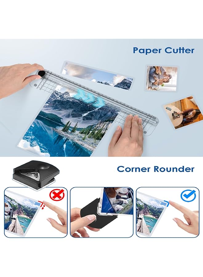 إيروريكس آلة تغليف حراري بحجم A4 مع 30 كيس تغليف، آلة تغليف 4 في 1 مع قاطع ورق وزاوية مستديرة للاستخدام المنزلي والمكتب والمدرسة، مقاس 9 بوصات - Image 3