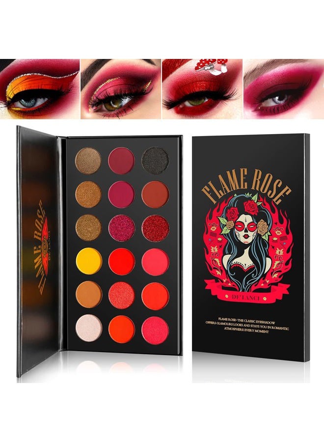 Afflano Red Eyeshadow Palette Highly Pigmented, Long Lasting True Red Eye Shadow Christmas Clown SFX Halloween Makeup Pallet, Brown Black Yellow Sunset Warm Fall Eye Shades, Cruelty Free - Image 1