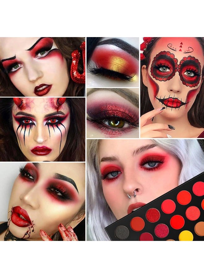 Afflano Red Eyeshadow Palette Highly Pigmented, Long Lasting True Red Eye Shadow Christmas Clown SFX Halloween Makeup Pallet, Brown Black Yellow Sunset Warm Fall Eye Shades, Cruelty Free - Image 2