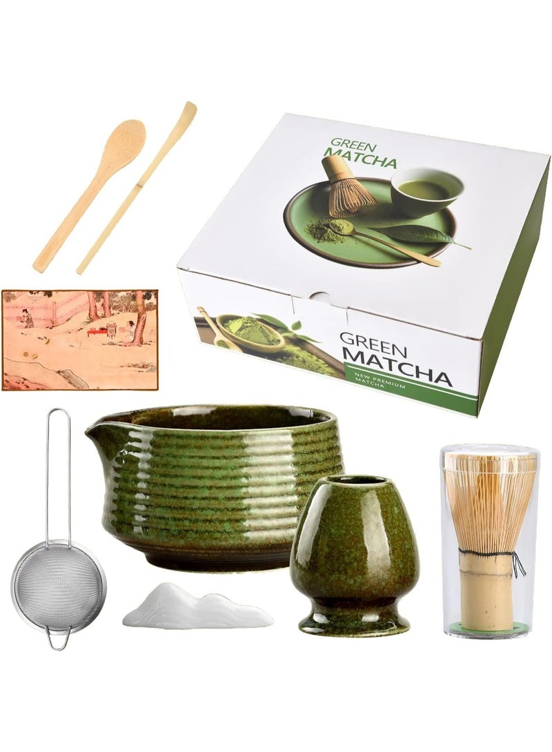 XiuWoo Matcha tea set The 8-piece matcha tea set includes a matcha bowl, bamboo whisk, spoon, whisk holder, stainless steel sieve and a complete tea making kit. The perfect set is suitable for traditional matcha (dark green) - Image 2