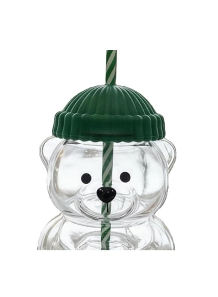 Bear Shape Glass Straw Cup 20oz Bear Straw Cup, Bear Straw Mugs, Glass Cups with Lids and Straws,Cute Mugs Bear Sippy Cups Coffee Drinks Glassware for Gift - Image 3