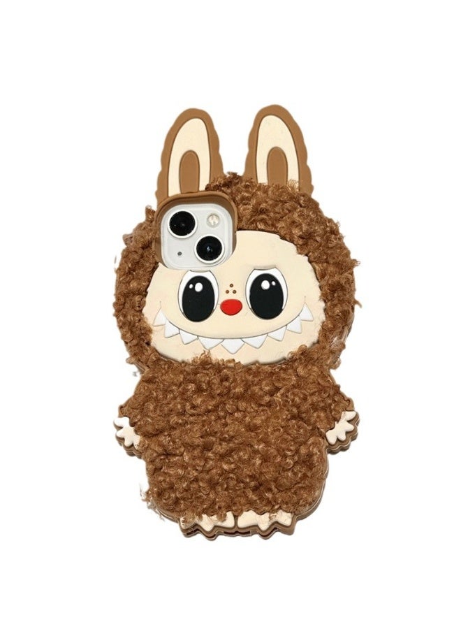 general Cartoon three-dimensional silicone plush labubu is suitable for iPhone 15/15Plus mobile phone protective case - Image 1