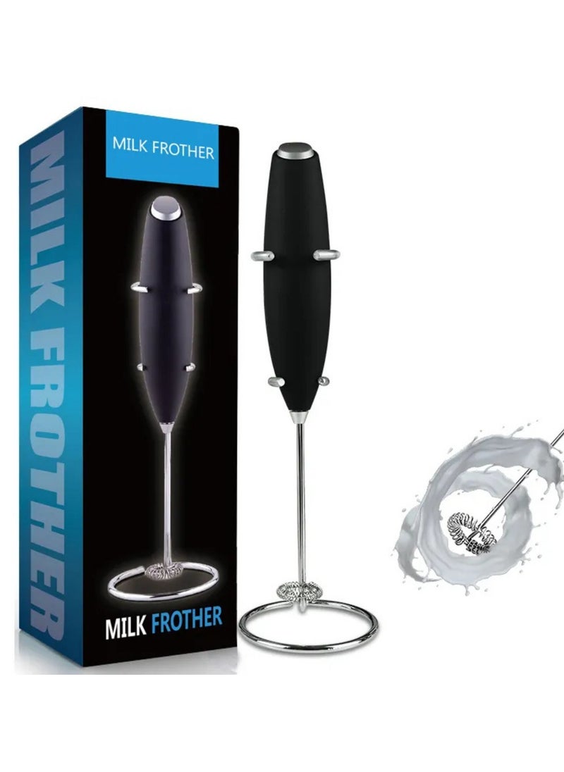 MIZAJIC Handheld Milk Frother with Stand, Electric Battery Operated Foam Maker with Stainless Steel Whisk, Mini Hand Mixer for Coffee Latte Cappuccino Hot Chocolate(Black with Stand)  - Image 1