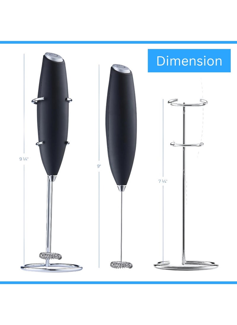 MIZAJIC Handheld Milk Frother with Stand, Electric Battery Operated Foam Maker with Stainless Steel Whisk, Mini Hand Mixer for Coffee Latte Cappuccino Hot Chocolate(Black with Stand)  - Image 4