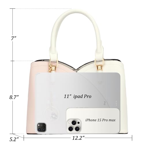 KKXIU Triple Compartments Purses and Handbags for Women Fashion Ladies Satchel Shoulder Top Handle Bag (White Pink) - Image 5