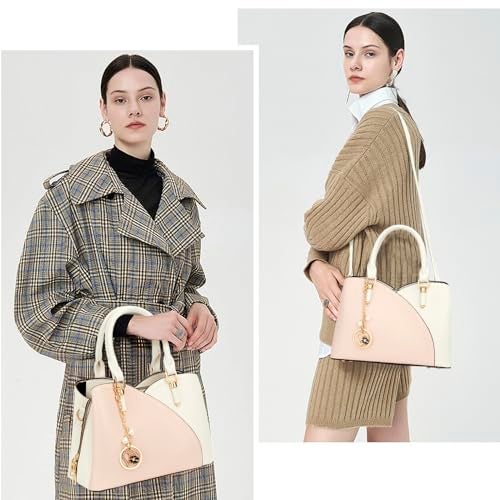 KKXIU Triple Compartments Purses and Handbags for Women Fashion Ladies Satchel Shoulder Top Handle Bag (White Pink) - Image 2