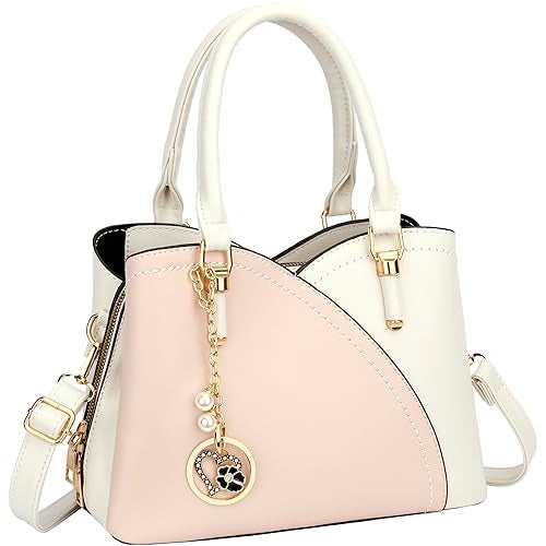 KKXIU Triple Compartments Purses and Handbags for Women Fashion Ladies Satchel Shoulder Top Handle Bag (White Pink) - Image 1